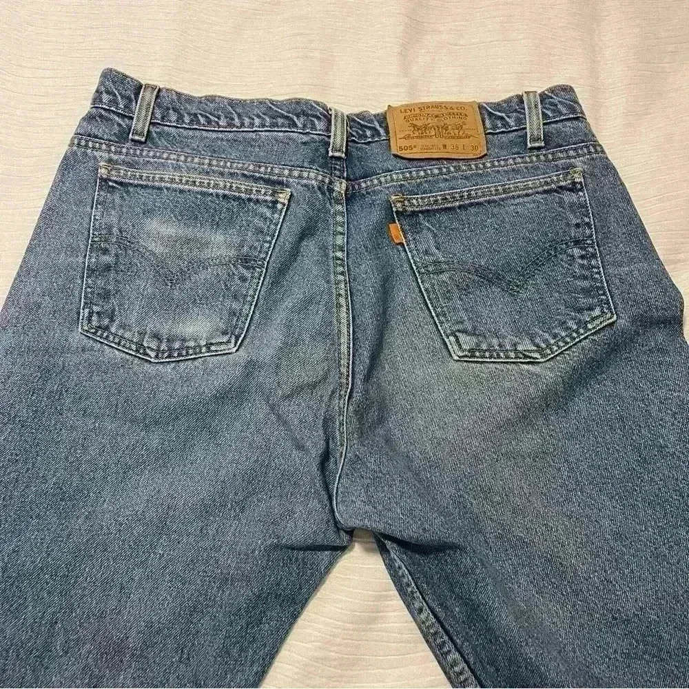 Vintage LEVI'S 505 blue Blank ORANGE TAB pure cotton made USA Jeans 36x30